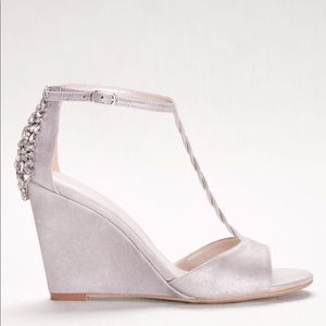 David’s Bridal Braided T-Strap Wedges W/ Crystals